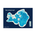 Map of the ocean with a blue and white color scheme on a navy background