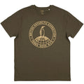 Brown t-shirt with cream emblem.