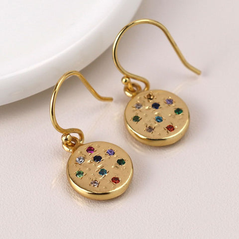 Gold earrings with colourful gemstones 