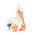 Plush pelican toy with a long orange beak 