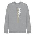 Gray sweatshirt with white text and design on a white background