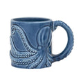 Blue ceramic mug with octopus relief design 
