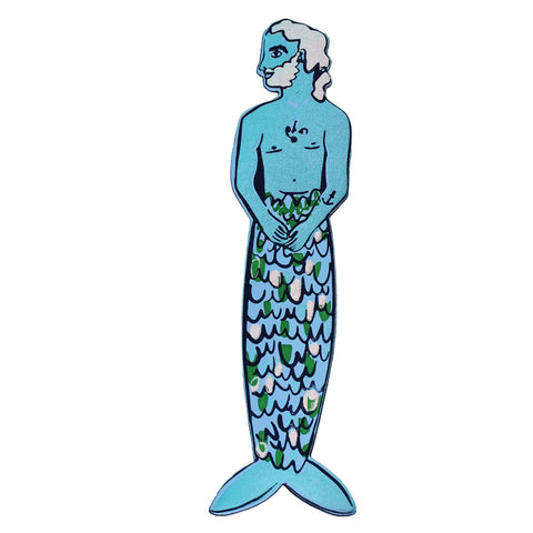Mer-man bookmark with a blue body and patterned tail