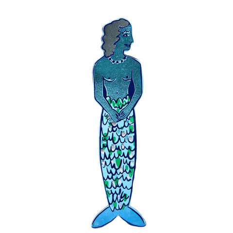Mermaid bookmark with blue scales and green accents 