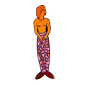 Leather bookmark, a mermaid with an orange head and lilac tail 