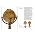Vintage-style globe on a stand with text on a white background