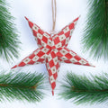 red and white star decoration on a Christmas tree