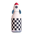 Rocket-shaped bottle with checkered pattern 