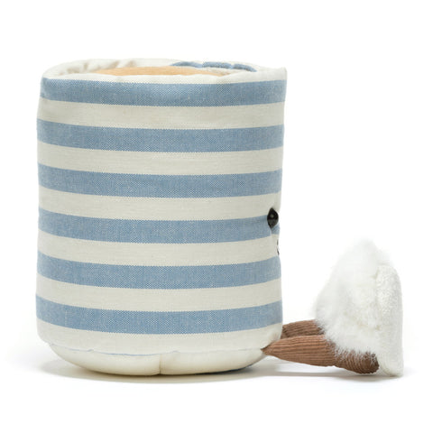 Blue and white striped mug plush toy
