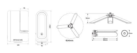 Technical drawing of a Seestar S30 astrophotography telescope with dimensions and measurements.