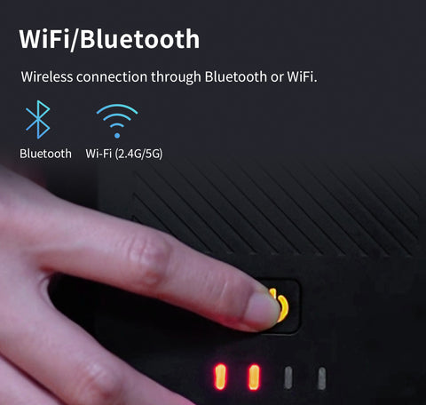 Finger pressing on button on SeeStar S50 telescope to showcase blue tooth and wifi features