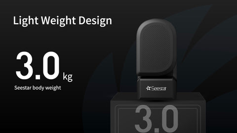 Side profile of SeeStar S50 telescope on right, 3.0kg number on right to illustrate product weight 