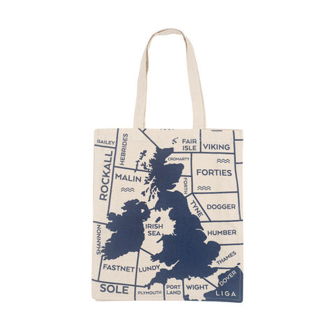 Tote bag with a map design and shipping area names