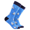 Blue socks with white sailing boats design