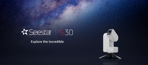 Seestar S30 astrophotography camera telescope against starry sky