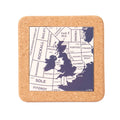 Cork Kitchen trivet with a tile in the centre with an image of map of the seas around UK