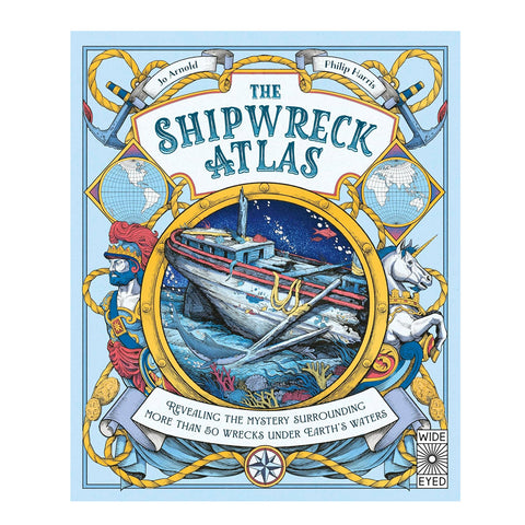 Book cover of 'The Shipwreck Atlas' with nautical design elements.