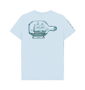 Sky Blue Organic Cotton T-Shirt with a Ship in a Bottle design