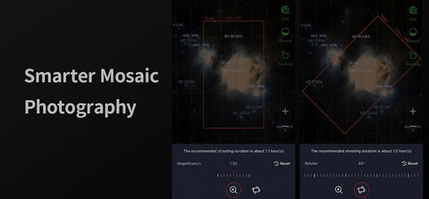 Internal screenshots of Seestar S30 astronomy navigation app showing galaxy locator screen display