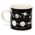Mug with solar system design on a black background