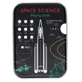 Space Science playing cards packaging with rocket illustration and space-themed design.