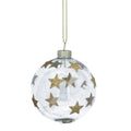 Clear glass ball ornament with gold star patterns 