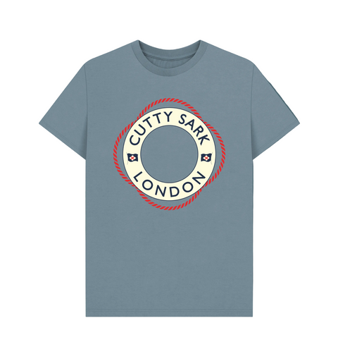 Stone Blue t-shirt with Cutty Sark London life ring design on the front