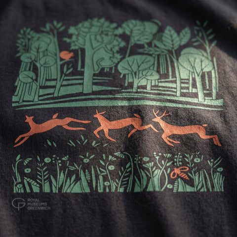 Greenwich Park t-shirt design detail of deer and trees