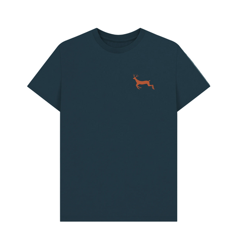 Denim Blue Greenwich Park Printed T-shirt Front with a red deer on the chest