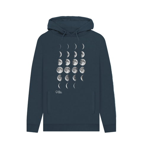 Navy Hoodie with Moon Phases design print and Royal Museums Greenwich logo