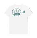 White Organic Cotton T-Shirt with a Ship in a Bottle design on the back