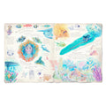Open book with colorful underwater illustrations on a white background