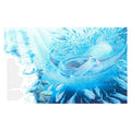 Underwater scene with a fish and coral, featuring a blue color scheme.