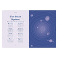 Educational poster about the solar system with a diagram of planets and distances.