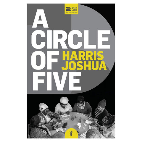 Book cover of 'A Circle of Five' by Harris Joshua with a black and white photo of people around a table.