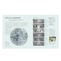 book pages about Apollo landings on the moon with images and text.