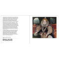 A two-page spread from a printed book showing text about Elizabeth I and the Armada Portrait, alongside the actual portrait painting on the right page.