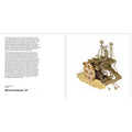 A printed page showing a technical description and photograph of the Marine Ukekeeper, '91ft' model ship. The left side contains paragraphs of text, and the right side features a detailed color photograph of the brass and wood clock
