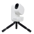A Seestar S50 Pro white and black telescope on a black tripod 
