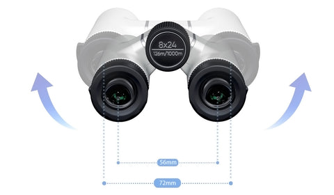 Extension of ZWO Seestar Binoculars, showing 56mm - 72 mm distance range