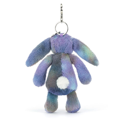multicolour bunny plush bag charm with fluffy white tail