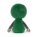 Green plush toy with metallic arms and legs 