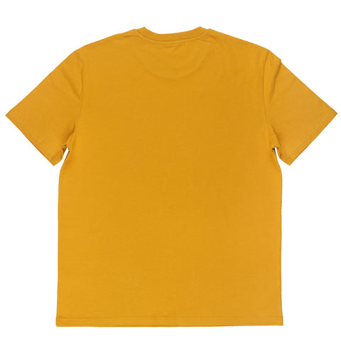 Back of a yellow t-shirt on a white background
