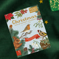 Christmas pop-up advent calendar with nature-themed illustrations on a green background