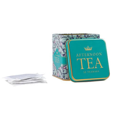 Tea tin labelled 'Afternoon Tea' with teabags 
