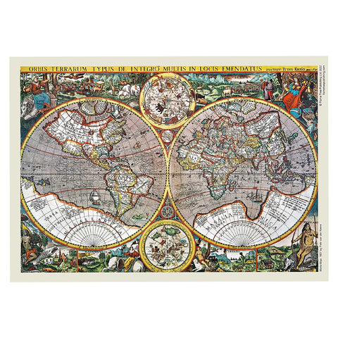 Complete design of the antique world map jigsaw.