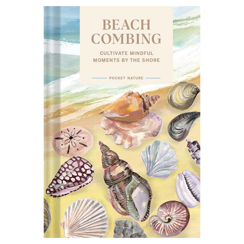 Book cover with shell illustrations and text 'Beach Combing' on a beach scene background