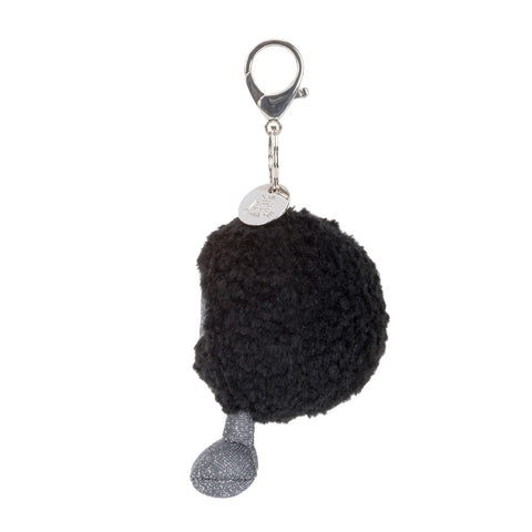 back fluffy bag charm with metal Jellycat brand tag