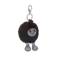 black blush round bag charm with grey sparkly face and legs