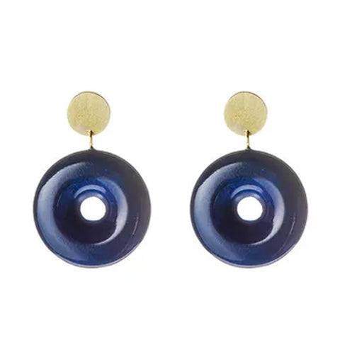 Navy Disk Earrings